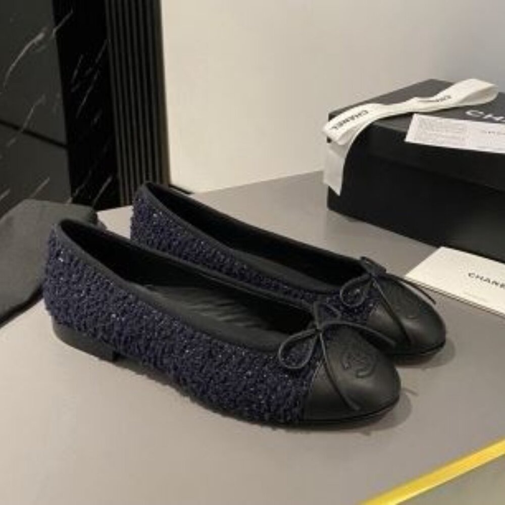 Black Tweed Ballet Flats Size 38